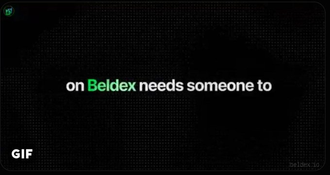 A dark digital advertisement with text reading 'on Beldex needs someone to' in white and green letters, featuring a faint skull background.