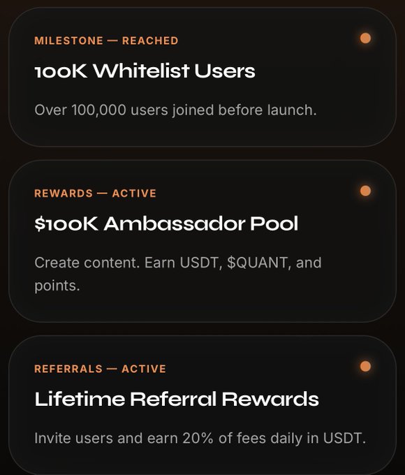 The image shows three different sections of a phone screen with information about rewards for users who participate in a new app called "Quant AI". The first section displays the app's name and the number of rewards available, while the second section provides details on how to earn these rewards. The third section offers more specific instructions on how to engage with the app and receive the rewards.