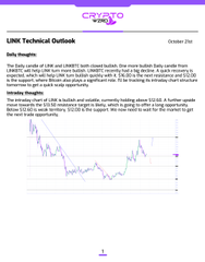 A “LINK Technical Outlook” chart for October 7th shows Chainlink ($LINK) with a purple daily price line. The post notes that $LINK closed bullish and is holding above the $12.60 resistance, suggesting a possible long above that level or sideways trading below it.