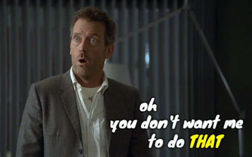 The image shows an actor dressed in a suit standing against a dark background with a yellow text overlay that reads "oh you don't want me to do that" followed by a list of bullet points. The actor appears surprised or shocked, as if they have just heard this message from someone else. The post seems to be discussing the concept of shell-to-points conversion in video games and how it affects gameplay mechanics.