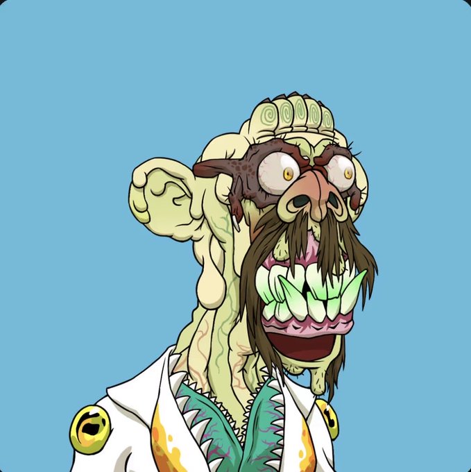 The image features a cartoon character with a mustache, glasses, and a white lab coat. The character appears to be wearing a tie as well. The character has a large nose and an open mouth, giving off a friendly vibe. The background of the image is blue, which contrasts nicely with the character's attire. There are two yellow buttons visible on the character's shirt.

The post that accompanies this image reads: "Happy Mutant Monday Me and Mr Lab Coat going for a #MAYC and coffee GM btw ...". This message seems to be related to the cartoon character, possibly indicating their role in a humorous or lighthearted context.