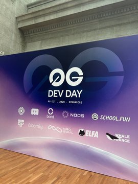 A promotional banner for 'DEV DAY' event taking place on October 29, 2020, in Singapore, featuring logos of various organizations including MEOVV, FFM, BOVO, and NOOB among others.