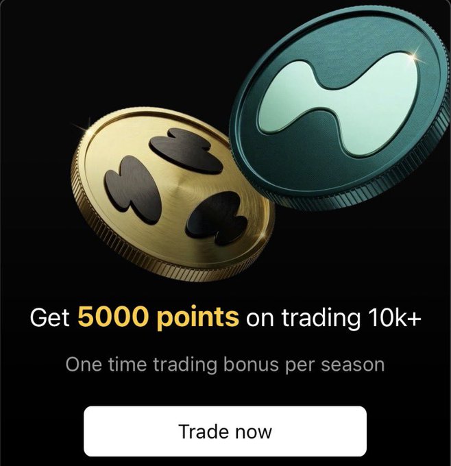 The image features a black background with two coins, one gold and one green, placed against it. The text below the coins reads "Get 500 Points on trading 10k+", indicating that users can earn 500 points by trading their coins for other coins or tokens. The coins are displayed in different colors to make them stand out.