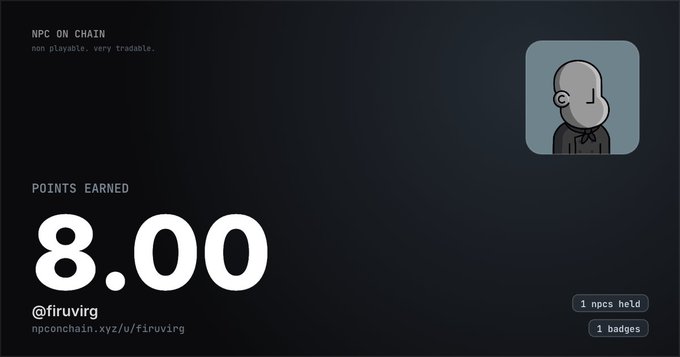 The image features a screenshot of a scoreboard, which is located on a webpage. It appears that a player has achieved 8 points. In the description provided by the website, @npconchain suggests that this player might have won non-playable characters (NPCs) or earned a trade for two in the game. The post also mentions that this achievement was registered on r/NPconchain.