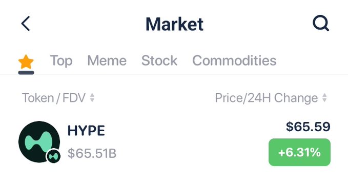 The image shows a list of cryptocurrency names, with $HYPE being one of them. The text indicates that this specific crypto can be bought for $65, which is an unusually low price compared to its current value at $65,979. The rest of the listed cryptocurrencies include Bitcoin and Sol, both worth more than $65. The image highlights an opportunity for users to make a quick profit by buying cryptocurrency with lower values before their prices increase further or when the market becomes saturated with similar assets.