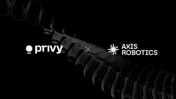 A promotional graphic on a black background showing 'privy × AXIS ROBOTICS' with the Privy logo on the left and Axis Robotics logo on the right, featuring a faint chain-like structure.
