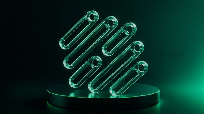 A glowing green abstract sculpture featuring interconnected paperclip-like loops sits on a circular pedestal, symbolizing connectivity and utility. The design visually reinforces the post's message about Hivello's $HVLO token expanding its ecosystem with bitcoin cloud mining, GPU, and AI compute products.
