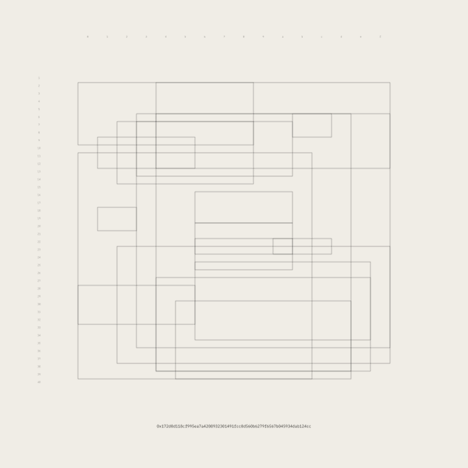 The image features an abstract art piece composed of numerous lines, creating a complex pattern that resembles a grid-like structure. The artwork is displayed against a white background with black text at the bottom, which reads "I just minted O(1). Okay, maybe not minted, since there’s no token to mint, but I collected what I believe is a piece of art history." This post seems to be discussing the concept behind this artwork and its relation to Ethereum. The image captures the essence of the artist's vision and their unique approach to merging technology with art.