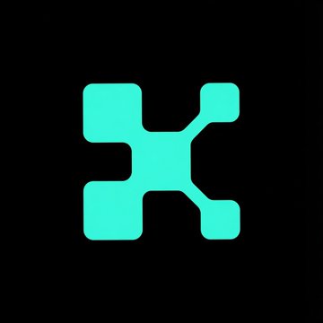 A simple teal logo consisting of connected squares and lines resembling a circuit board or network node design, centered on a black background.