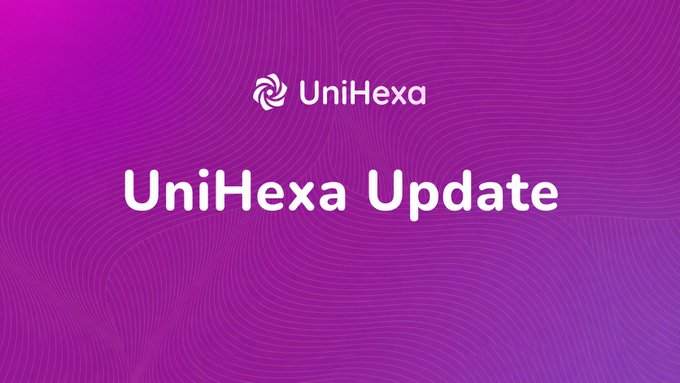 A purple gradient background with the UniHexa logo and white text reading 'UniHexa Update' centered on the screen.