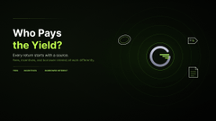 Dark themed graphic with the text 'Who Pays the Yield?' alongside a small token icon.