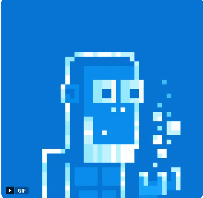 Pixelated blue and white illustration of a bearded man wearing headphones and overalls on a blue background.