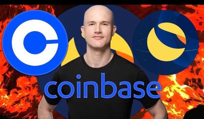 The image features a man standing next to a computer screen with a logo for Coinbase displayed above him. The text "Time to list #LUNC on Coinbase IF YOU AGREE, DROP NO" is also present in the image. This suggests that there might be an ongoing discussion or decision about listing a cryptocurrency like Bitcoin on Coinbase.