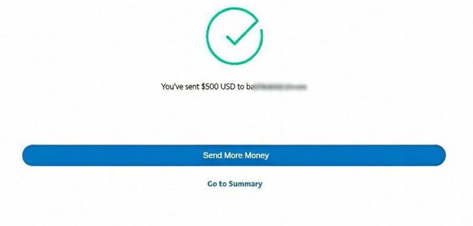 A PayPal confirmation screen showing "You've sent $500 USD" with options to "Send More Money" or "Go to Summary," which the post uses as a visual hook suggesting the poster can spare $500 casually.