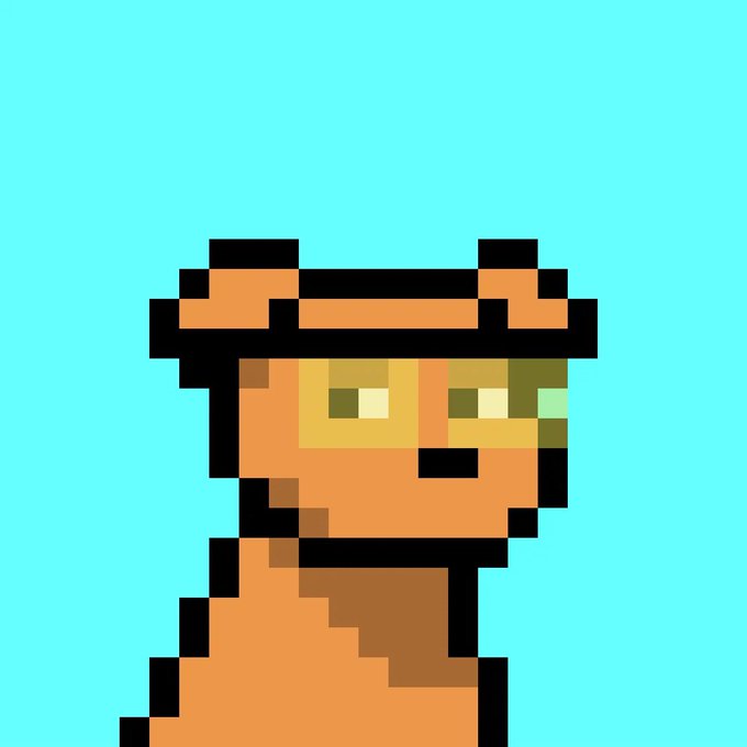 A pixel art illustration of a brown-skinned character wearing a cap and yellow goggles against a bright cyan background.