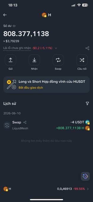 The image shows a cell phone screen with an app called "Livvy" displayed, which has a message from someone named "Nhân". The message contains information about a trading platform that allows users to buy and sell cryptocurrency for cash. The text on the screen is in Vietnamese, indicating that the user might be of Vietnamese descent or using the app in Vietnam.