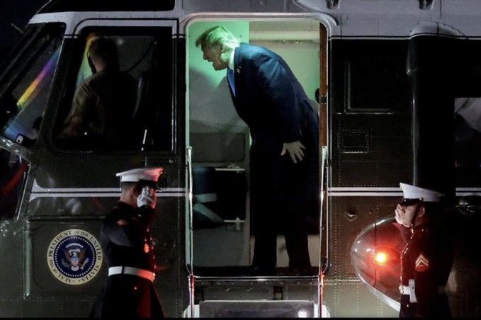 A man in a dark suit bends forward to exit a helicopter, flanked by two Marines in dress uniform saluting, with the "President of the United States" seal visible on the aircraft door.

The image humorously pairs with the Zcash description by implying the speaker is delivering technical cryptocurrency information in the style of a presidential address, as if explaining digital assets from a position of authority.
