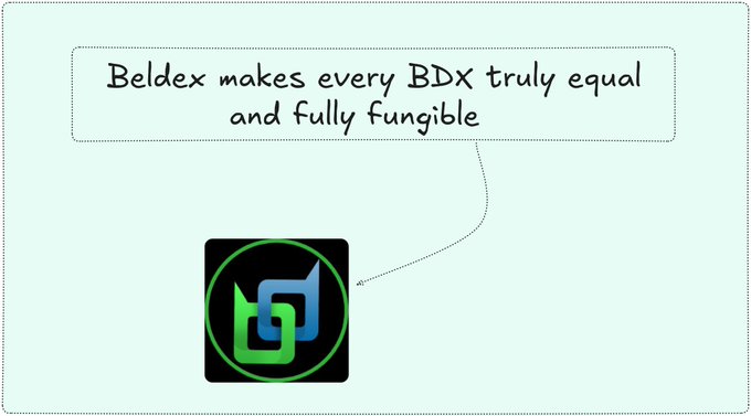 An infographic with the Beldex logo explaining that "Beldex makes every BDX truly equal and fully fungible."