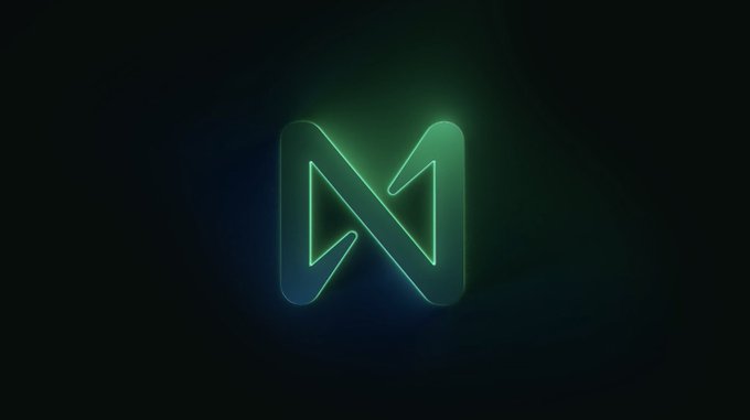 A glowing neon green and blue stylized 'N' logo on a dark background.
