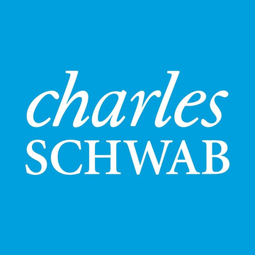 The image displays the Charles Schwab logo in white text on a bright blue background. The logo relates directly to the news announcement about the financial services giant expanding its crypto offerings to include Solana, Avalanche, and Chainlink trading within Schwab Crypto accounts.