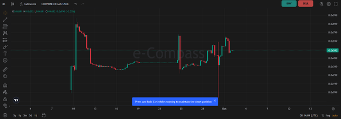 A cryptocurrency trading chart for "COMPOUND/RLC/RLC/USDC" on TradingView, showing red and green candlesticks between late April and mid-May. A blue annotation box at the bottom reads, "Jesus just hold it."