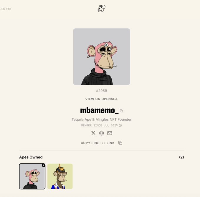 In this image, there are two screenshots of a website, both featuring cartoon monkey characters as the main element. The screenshot on the left shows the entire website layout with various icons placed throughout. On the right side of the screen, there's an individual image that showcases the cartoon monkeys and their accompanying information, such as the title "MBAMEMO" and the person's name, "GrailsOTC". This screenshot seems to be a part of a larger post or article on the website.
