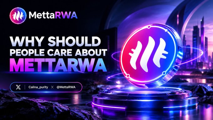 A promotional graphic for 'MettaRWA' with the headline 'WHY SHOULD PEOPLE CARE ABOUT METTARWA' displayed next to a glowing circular logo.