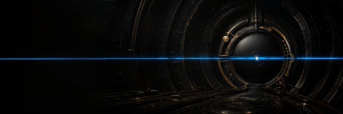 A dark, sci-fi tunnel with concentric mechanical rings and a piercing blue light beam stretches toward a glowing aperture, evoking a sense of forward motion and discovery—mirroring $CORE's role as an intelligent pipeline that channels raw ideas toward a curated endpoint.