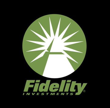 The Fidelity Investments logo, featuring a green circle with a white starburst design above the green 'Fidelity Investments' text on a black background.
