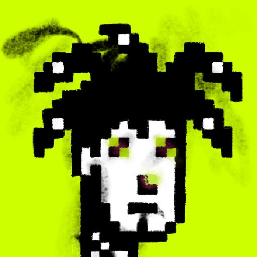 A pixel art character with dark hair, horns, and purple eyes is depicted against a vibrant lime green background, representing a "Broker Punk" NFT in line with the accompanying post about collecting $PUNK tokens.