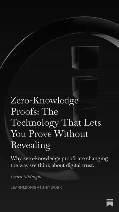 A dark, minimalist book cover featuring stacked black cubes with the title "Zero-Knowledge Proofs: The Technology That Lets You Prove Without Revealing" alongside the tagline "Why zero-knowledge proofs are changing the way we think about digital trust," authored by Learn Midnight (learnmidnight.network) — visually representing the privacy-focused, cryptographic principles central to the Midnight network's brand.