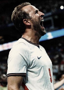 A bearded soccer player with jersey number 9 shouts in celebration, capturing an intense moment of triumph that pairs with the breaking news of a $100,000 bet placed on England winning against Croatia on Polymarket.