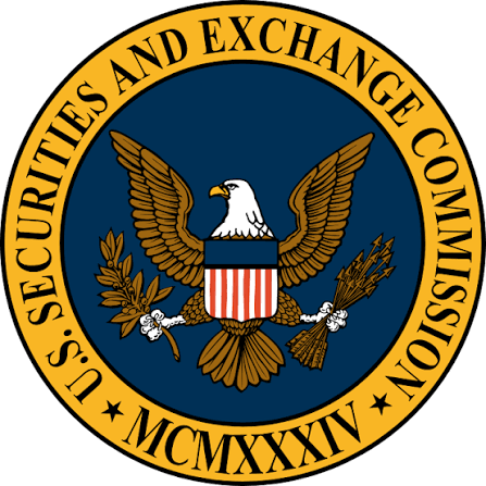 The official seal of the U.S. Securities and Exchange Commission, featuring a bald eagle holding a shield, arrows, and an olive branch, with 'MCMXXXIV' at the bottom.