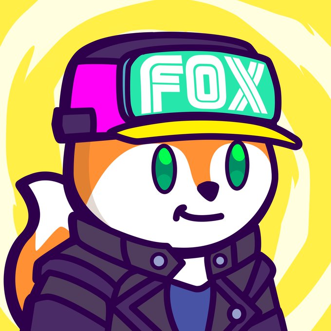 An illustration features a fox character wearing a black jacket and a purple and yellow cap with 'FOX' written in green letters on a yellow background.