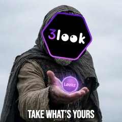 The image features a person wearing a robe, possibly a wizard or a medieval knight, holding up a purple circle with a glowing aura that says "Take What's Yours" written below them. The background of the image is a cloudy sky, which contrasts with the figure and the glowing circle in the foreground.