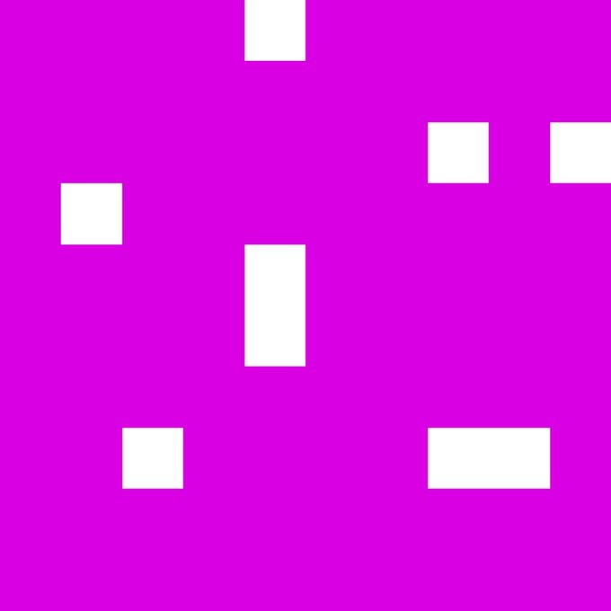 An abstract graphic featuring a solid magenta background scattered with several light gray rectangles of varying sizes.