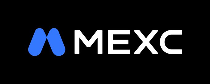 A logo for 'MEXC' displayed on a black background, featuring a stylized blue 'M' icon next to the white text.