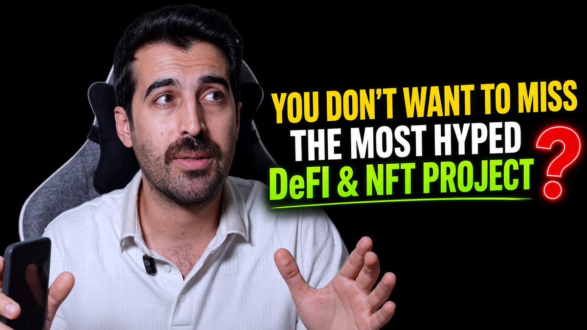 A YouTube thumbnail featuring a man with a confused expression holding a phone, with text reading 'YOU DON'T WANT TO MISS THE MOST HYPED DeFi & NFT PROJECT?'.