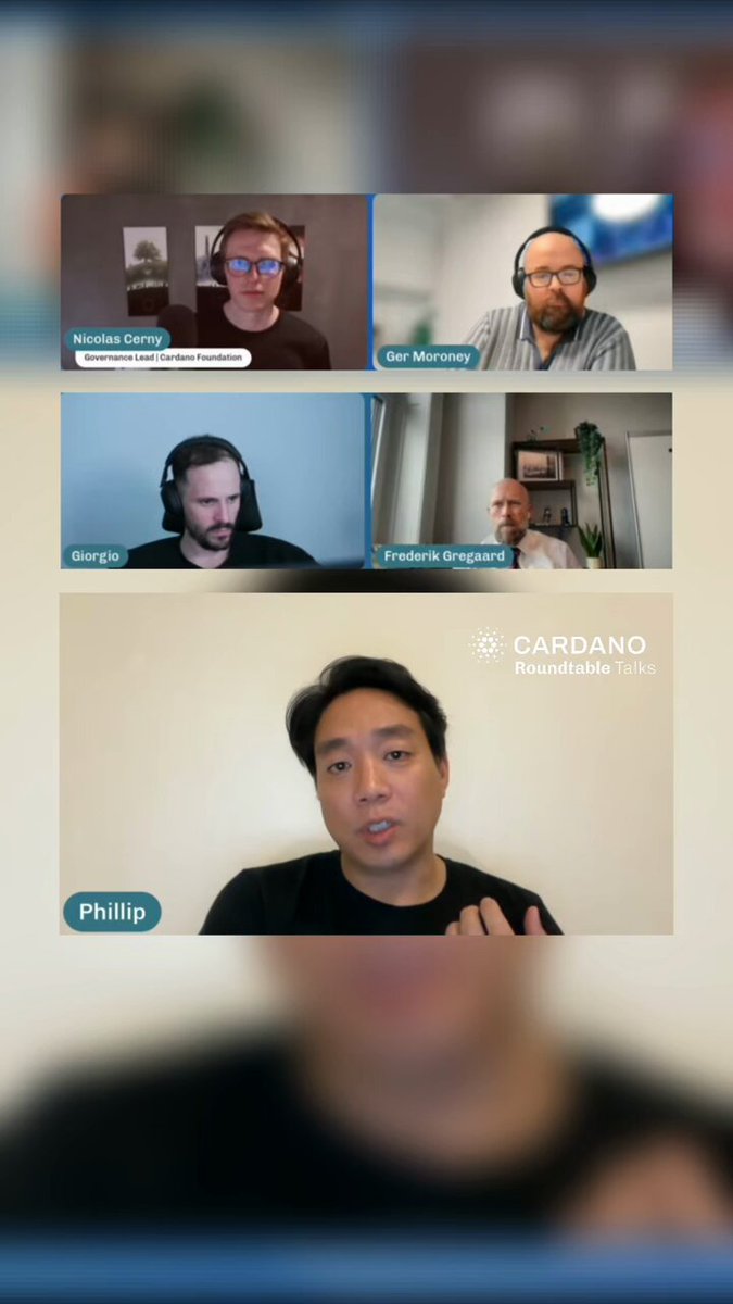 The image shows a screen displaying four different people's faces during a video conference call with Cardano Inc. The participants are shown in various positions across the frame, suggesting that they might be discussing or presenting something related to Cardano's development. The caption provided by @phillip_pon explains how recent tier-one integrations have impacted the speed of Cardano's development, highlighting the rapid pace at which these integrations have been completed.