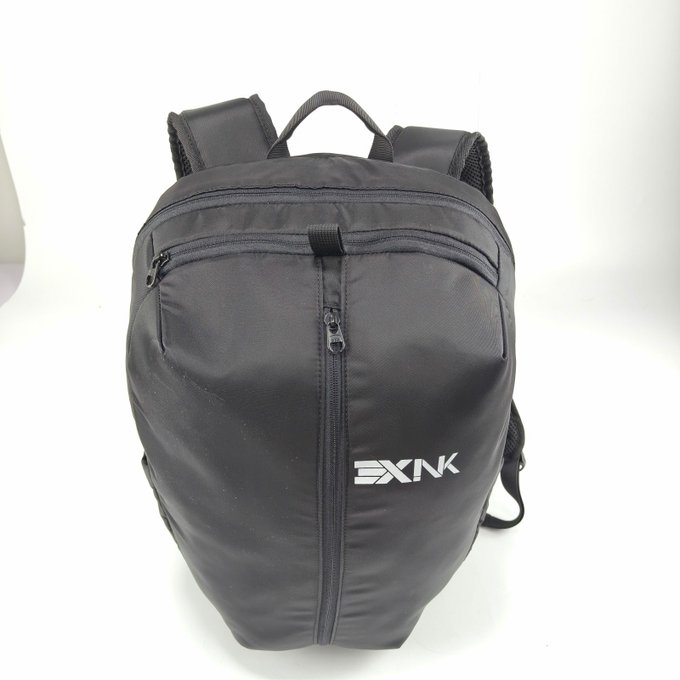 A black backpack with the 'EXNK' logo displayed on a white background.