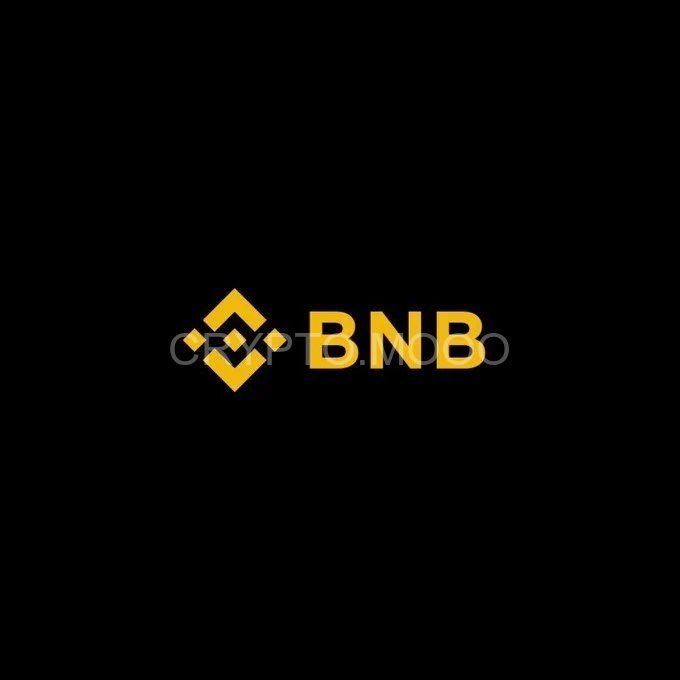 The yellow Binance Coin (BNB) logo displayed against a black background with a 'CryptoMood' overlay.