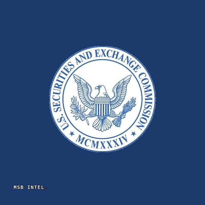 Official seal of the U.S. Securities and Exchange Commission (SEC) on a blue background, dated MCMXXXIV (1934), with 'MSB INTEL' text at the bottom.