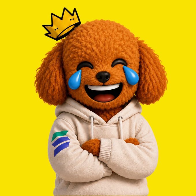 A cartoon dog wearing a hoodie and crown is depicted as a "joyful king" meme with laughing-tears emoji eyes, captioned with requests for @slingoorio to acknowledge the community and suggesting a potential collaboration between the $LMAO and $MEELO tokens.