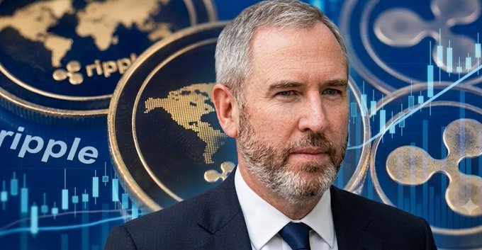 In this image, a man in a suit is pictured against a backdrop of Ripple coins, a world map, and a stock chart, visually representing Ripple's expansion into the global payments market. The text "ripple" is clearly visible on the coins.