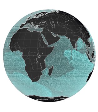 A stylized globe highlighting Africa and surrounding regions with teal temperature data overlays, illustrating the daily city temperature predictions that a trader leveraged to earn over $14,000 on Polymarket. The visualization represents the global weather data used across his 1,537 temperature-related prediction trades.