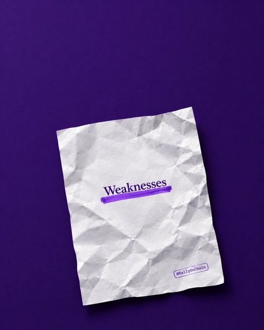 A crumpled white paper with the word 'Weaknesses' highlighted in purple, set against a solid purple background with a 'Hallycontents' watermark.