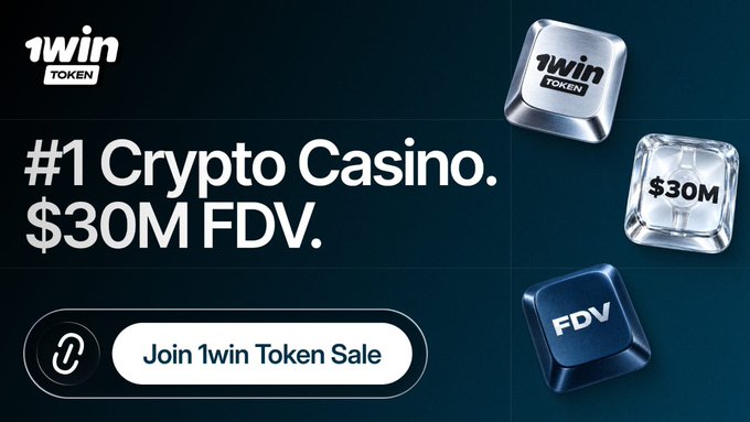 Advertisement for '1win Token' promoting '#1 Crypto Casino. $30M FDV' with a 'Join 1win Token Sale' button.