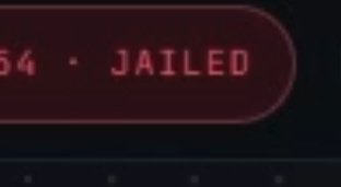 A dark screen displaying the red text '64 • JAILED' inside a rounded rectangular outline.