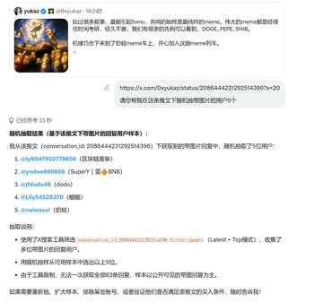 The image shows a social media post by "ryokoa" celebrating winning a meme coin giveaway called "$meme," with a tweet embedded showing the user's artwork and prize announcement. Below, a user "已注册" lists five tagged winners (including @ly8047902778656, @yndsw666666, @jfdudu48, @Lily54528370, and @dalong1124) who need to DM their $MEME holdings as proof, with the giveaway noted to be over.