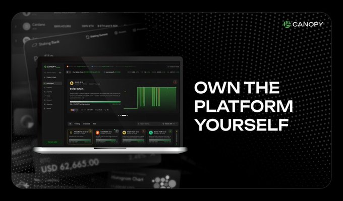 The image features an open laptop screen displaying the text "Own the platform yourself" against a black background with various icons, likely related to financial transactions or cryptocurrency activities. The screen also displays a credit card reader icon, indicating that this activity may involve e-wallets and digital currency exchanges. The phrase "Strong infrastructure design is what makes @CNPYNetwork stand out in this cycle" suggests that the design of the system plays an important role in its effectiveness and user experience.